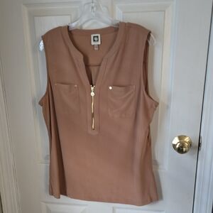 Anne Klein Camel Sleeveless Zip-Front Tank